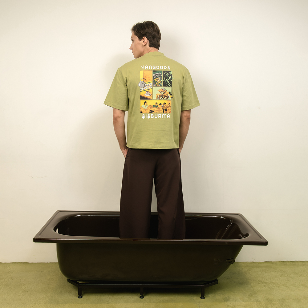 Yangoodsisburma Green Graphic Premium Cotton Tee Medium